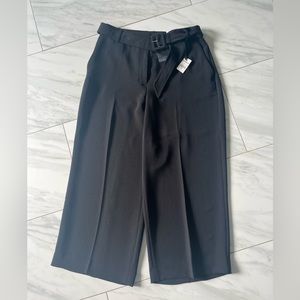 Cropped High Rise Black Wide Leg Belted Pants